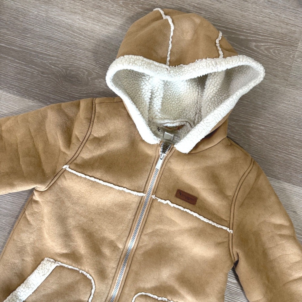 Koolaburra by UGG Faux Suede Sherpa Jacket Girls 10-12 Tan Hooded Full Zip Coat